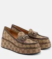 [Gucci] Gucci Horsebit GG Canvas platform loafers AU 9 beige
