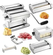 Pasta Maker Deluxe Set 5 pc Premium Stainless Steel Machine w Spaghetti Fettuccini Roller Angel Hair Ravioli Noodle Lasagnette Cutter Attachments- Holiday Italian Dinner Party Cooking