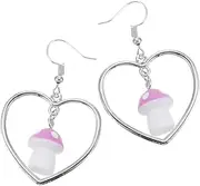 [Yardenfun] Heart Mushroom Earrings Symmetrical Earrings Hoop Earrings for Valentines Day Decorative Earrings Heart Drop Earrings Tassel Earrings Ladies Earrings Alloy