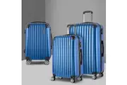 3pc Wanderlite Luggage Trolley Set Travel Suitcase Hard Case Carry On Bag Blue