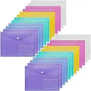 24PCS A5 Poly Envelope Folders, A5 Plastic Envelopes with Snap Closure, Clear A5 Document Storage Folder with Pockets for School Home Work and Office Organization, Multi-Colored