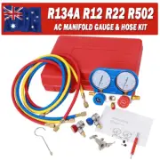 R134a Diagnostic AC Manifold Gauge Professional A/C HVAC Tool Kits 3 color Hoses