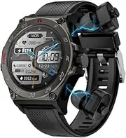 [Chillitech] DuoWear Smart Watch With Earbuds 2 in 1 Large 1.53 inch AMOLED Screen, Health Monitor, BT 5.0 Answer Calls, Control Music, Notifications, Touch Controls TWS Earbuds, Ai Assistant (Black)