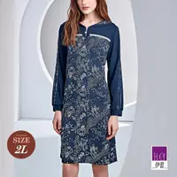 在飛比找momo購物網優惠-【ILEY 伊蕾】星空雪紡拼接H型洋裝(深藍色；M-2L；1