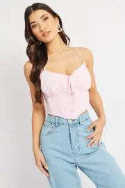 Pink Cami Top Sleeveless Corset Linen Blend - Size 8XS, Women's Crop Top