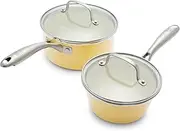 GreenLife Artisan Healthy Ceramic Nonstick, Saucepans Set with Lids, 1QT and 2QT, Yellow