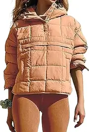 [Generic] Women's Quilted Pullover Lightweight Button Fall Coat Trendy Long Sleeve Packable Down Jacket