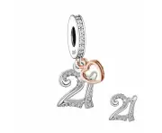 S925 Silver & Rose Gold Sparkling 21st Birthday & Heart Charm by YOUnique Designs - Pandora Compatible