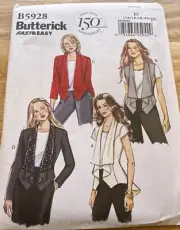 Butterick Vest and Jacket Easy Sewing Pattern Sizes 14 - 22 New Uncut #B5928