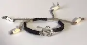 Unisex Jewelry Hemp Cord Bracelet Silver Anchor Bone Beads Surfer Handmade