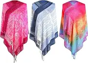 [Shyyween] 3 Pieces Silk Scarf Pashmina Shawl Wraps Head Scarf for Women