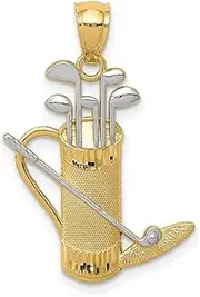 [JewelryWeb] 14ct Yellow Gold Polished and Rhodium Golf Bag Pendant Necklace 28.1x19.4mm