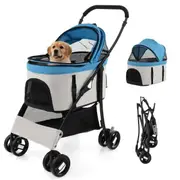 Costway 3-In-1 Pet Stroller Pet Travel Carrier w/Removable Seat & Adjustable Canopy Small/Medium Dogs Blue