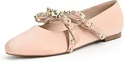 [SICARE] Women's Mary Jane Flats Round Toe Ballet Flats Shoes Pearl Embellished Bow Loafer Flats Slip On Comfortable Stud Strap Soft Dressy Flats Shoes