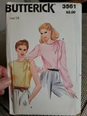 Vntg Sewing Pattern Butterick 3561 1970s Top Assemetric Side Shoulder Tie Sz 14