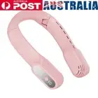 USB Folding Hanging Neck Fan Leafless Digital Display Hands-free Fans (Pink)