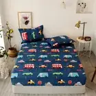 Kid's Automobile Fitted Sheet Set Cotton Bed Sheet with Pillowcase Queen King