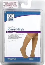 Quality Choice, Compression Hosiery, Sheer Knee High Stockings, Moderate Compression (15-20mmHg), Beige, Large, Made in The USA