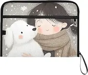 YMXFXP Expandable Filing Folder Dog Woman Cute Snow, 13-Pocket Funny Cute Design with Sticky Labels, A4 Letter Size Document Organizer for Office, School, Boys, Girls