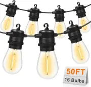 50FT LED Outdoor String Lights with 15+1 Vintage Shatterproof Waterproof S14 Bul