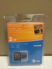 New at&t Sandisk 2GB microSD memory card with SD adapter for phones