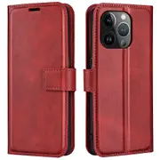 For iPhone 15 Pro Max Calf Texture Leather Cover Square ic Closure Stand Wallet Phone Case