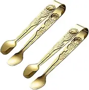 SOLUSTRE Stainless Steel Food Clips Set Ice Cube Cookie Tongs Bread Clip Sturdy Easy to Clean Gold