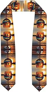 [SKKNT] Sunset Wine Glass Print Graduation Shawl Stole For Academic Commencements Honor Sash Congratulations Gift