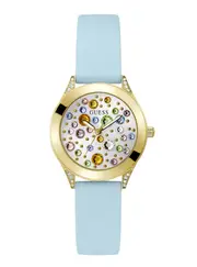 GUESS Gold Mini Wonderlust Multi Glitz Silicone Watch in Blue