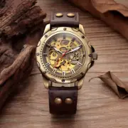 Bronze Steampunk Automatic Skeleton Watch for Men with Buckle Closure