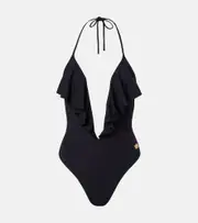 [Balmain] Balmain Frilled swimsuit UK 16 black