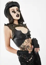 [Devil Fashion] Lace-Up Back Shoulder Cape Top