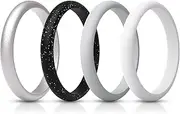 [ThunderFit] Women's Thin and Stackable 4 Pack Silicone Rings Wedding Bands 2.5mm Width - 2mm Thick