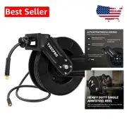 Compact Heavy-Duty Air Hose Reel 50 FT - Retractable Design with Brass Fittings