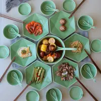 在飛比找ETMall東森購物網優惠-龍泉青瓷六角餐具碗碟套裝盤子碟子創意家用陶瓷拼盤組合西式餐盤