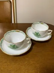 HEREND Apony Oriental Cup & Saucer Green Set of 2 New from Japan