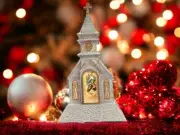 Lighted Church Christmas Lantern Nativity Jesus Baby Angel Cross Water Musical