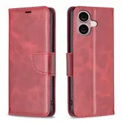 For iPhone 16 Plus Case, PU Leather Lambskin Textured Cover, Red