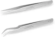 LANKIZ Eyelash Extension Tweezers Stainless Steel Straight and Curved Volume Lash Tweezers Set for Eyelash Extension Professional-Silver