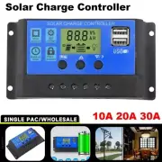 30A Solar Charge Controller, 12V/ 24V Solar Panel Regulator Dual USB Port LCD