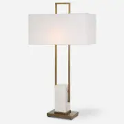 Modern Minimalist White Marble Rectangles Table Lamp 35 in Geometric Blocks Gold