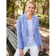 NEW Talbots Casual Linen One Button Blazer Jacket Blue Women Size 24W