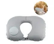 Inflatable Travel Pillow, Air Neck Pillow Lightweight Stay Cool Fabric Self Pump Up + Eye Mask + Earbuds + Reusable Bag-Grey-Inflatable pillow