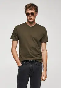 在飛比找ZALORA購物網優惠-Basic Cotton V-Neck T-Shirt