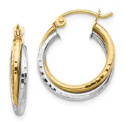 10K Two-Tone Textured Twist Hoop Earrings