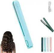 Mini Dual-Purpose Curling Iron,2024 New USB Mini Dual-Purpose Hair Straightener Curling Iron,Mini Ceramic Curling Iron,Cordless Portable Travel Curling Wand,Dormitory Small Portable Strai (Blue)