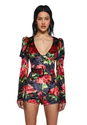 [Sugar Thrillz] Chic Manners Velvet Romper - Black/Red