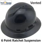 Pyramex Ridgeline Vented Full Brim Hard Hat with 6 pt suspension - Black
