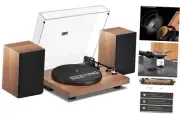 Record Player Vinyl Bluetooth Turntable with 36 Watt Stereo Bookshelf Brown