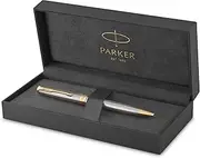 [PARKER] Sonnet Ballpoint Pen, Stainless Steel With Gold Trim, Medium Point Black Ink (1931507)